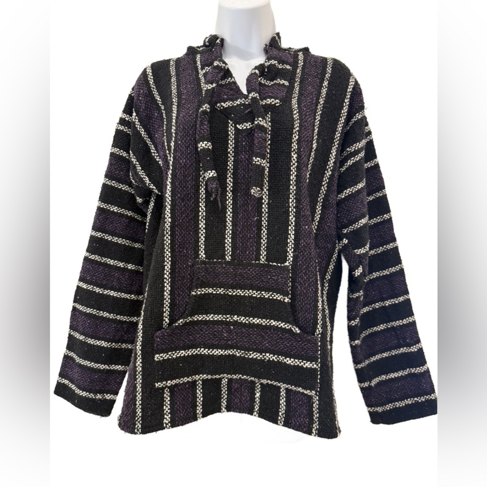 Sandy Striped Purple, white and Black Baja Hoodie. Large